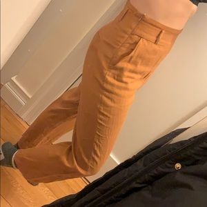 Orange Linen High-Waisted Pants - M